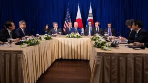 The leaders issued a joint statement condemning the recent barrage, which included an intercontinental ballistic missile.