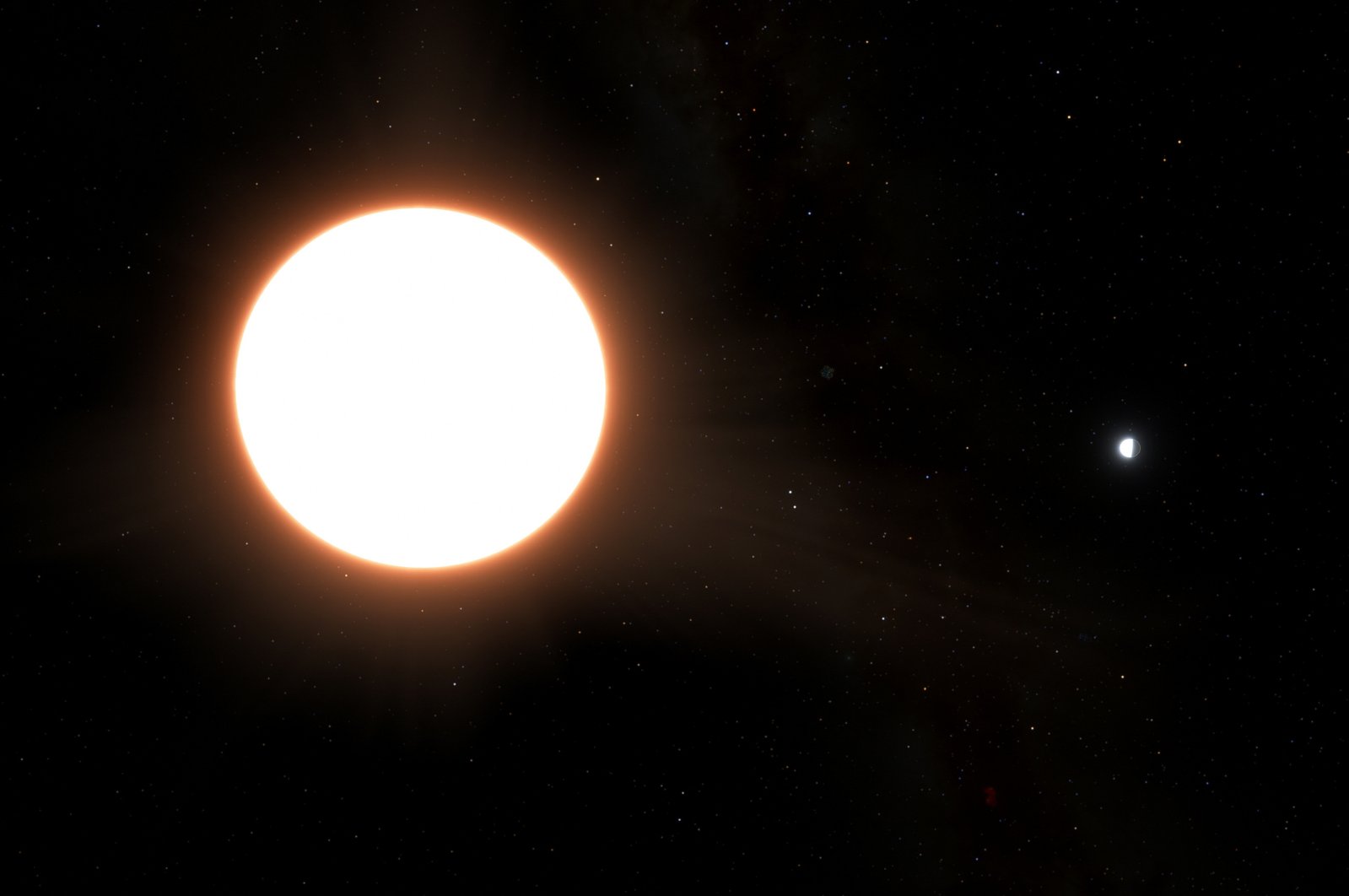 An artist's impression shows the exoplanet LTT9779b orbiting its host star, located 264 light years from Earth. (Reuters Photo)