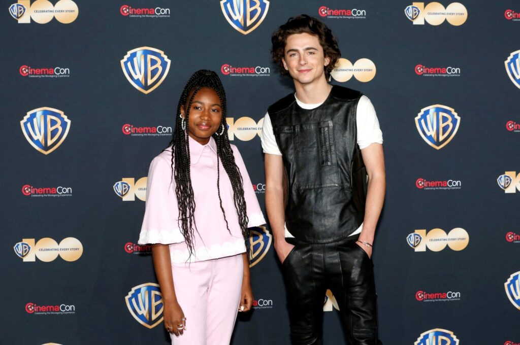 Calah Lane (L) and Timothee Chalamet, promoting the movie "Wonka," attend a Warner Bros. presentation during CinemaCon, the official convention of the National Association of Theatre Owners, in Las Vegas, Nevada, U.S., April 25, 2023. (Reuters Photo)