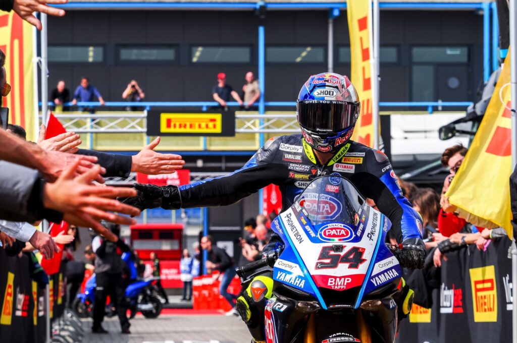 Türkiye's Toprak Razgatlıoğlu finishes the race at the World Superbike, London, UK., April 22, 2023. (AA Photo)