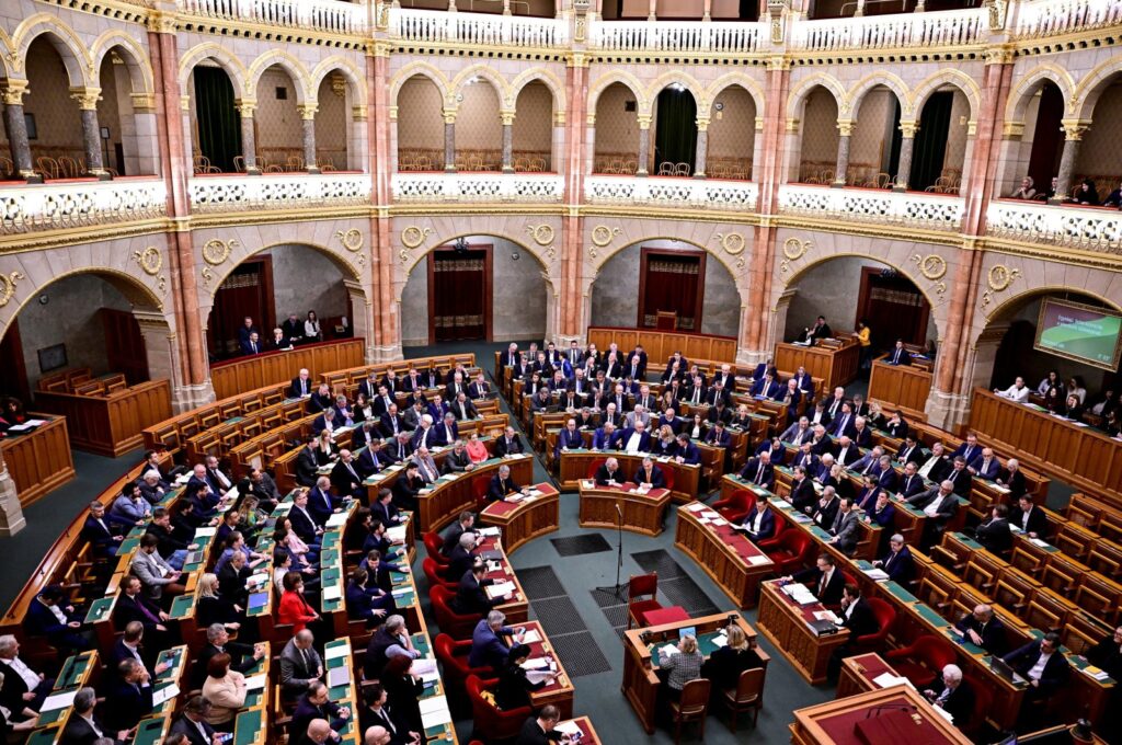 A general view of the Hungarian Parliament as it votes for the ratification of Finland's NATO membership in Budapest, Hungary, March 27, 2023. (Reuters Photo)
