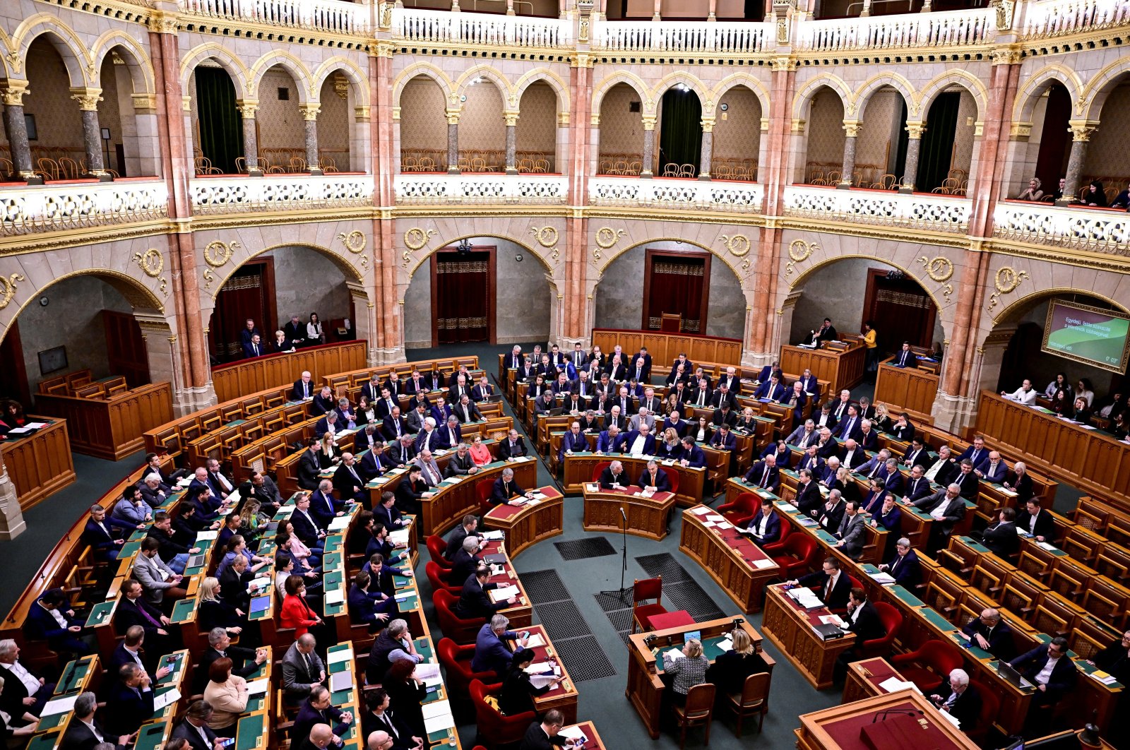 A general view of the Hungarian Parliament as it votes for the ratification of Finland's NATO membership in Budapest, Hungary, March 27, 2023. (Reuters Photo)