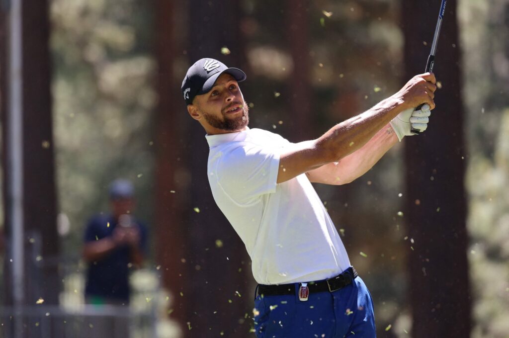 NBA star Stephen Curry in action at the 2023 American Century Championship at Edgewood Tahoe Golf Course, Stateline, Nevada, July 14, 2023. (AFP Photo)