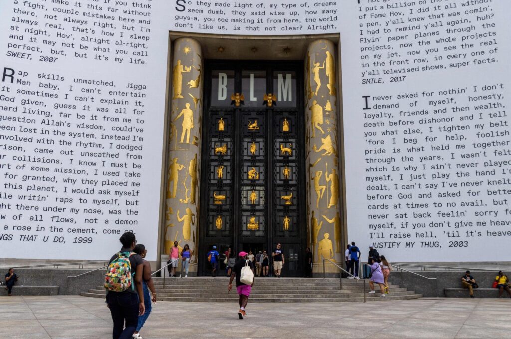 A view of the Brooklyn Public Library's Central Library with Jay-Z lyrics on the facade, New York, U.S., July 17, 2023. (AFP Photo)
