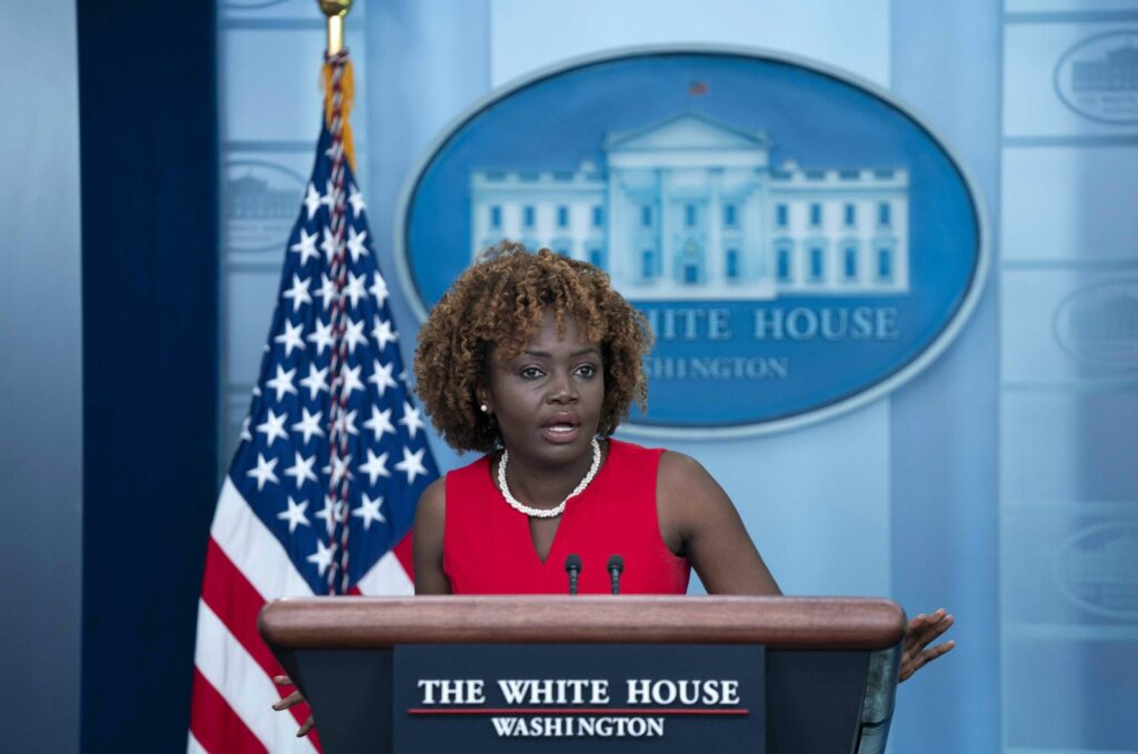 White House Press Secretary Karine Jean-Pierre speaks during the daily press briefing at the White House in Washington, D.C., U.S., July 26, 2023. (EPA Photo)
