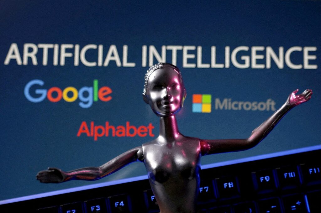 Google, Microsoft, Alphabet and AI Artificial Intelligence logos are seen in this illustration taken, May 4, 2023. (Reuters Photo)