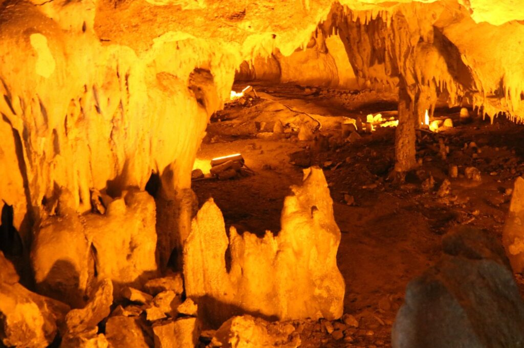 The stalagmites are photographed in Tutulmuş Cave, recently reopened for visitors, Ankara, Türkiye, Aug. 1, 2023. (AA Photo)