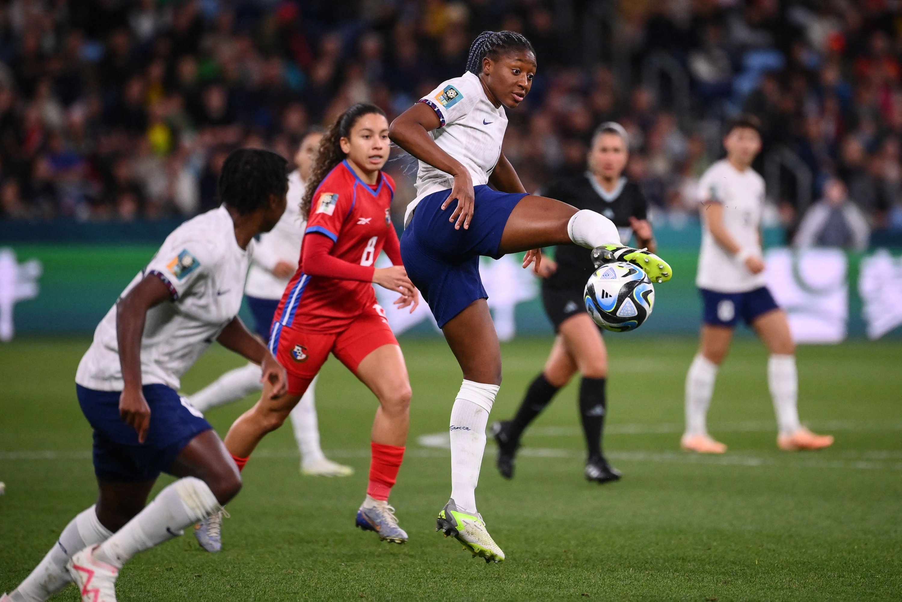 285673 France's Kadidiatou Diani controls the ball during the Australia and New Zealand 2023 Women's World Cup Group F football match against Panama at Sydney Football Stadium, Sydney, Australia, Aug. 2, 2023. (AFP Photo)