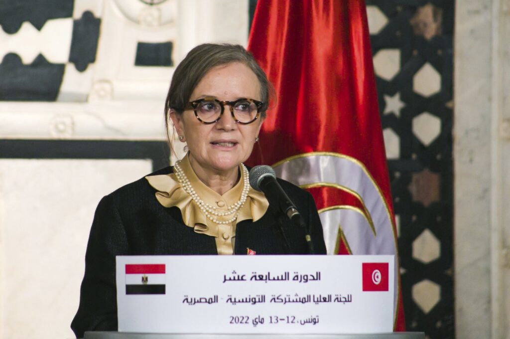 Then-Tunisian PM Najla Bouden speaks at a press conference in Tunis, Tunisia, May 13, 2022. (AP Photo)