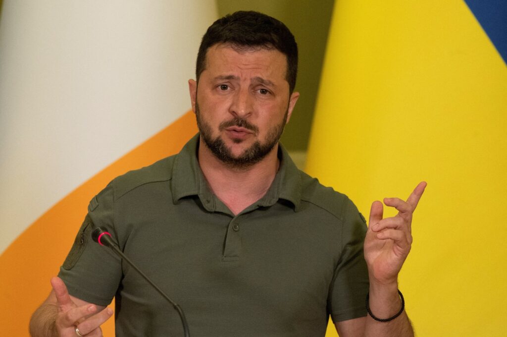 Ukraine's President Volodymyr Zelenskyy speaks as he attends a meeting with Ireland's Prime Minister (Taoiseach) Leo Varadkar (not pictured) at Horodetskyi House, amid Russia's attack on Ukraine, in Kyiv, Ukraine July 19, 2023. (Reuters File Photo)