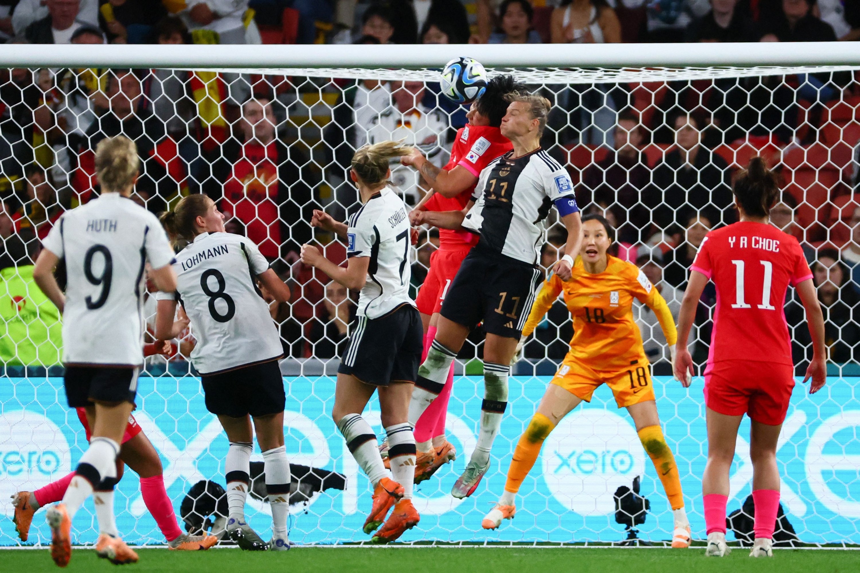 285852 Germany's forward Alexandra Popp (3rd R) and South Korea's forward Park Eun-sun compete for the ball during the Australia and New Zealand 2023 Women's World Cup Group H football match at Brisbane Stadium, Brisbane, Australia, Aug. 3, 2023. (AFP Photo)