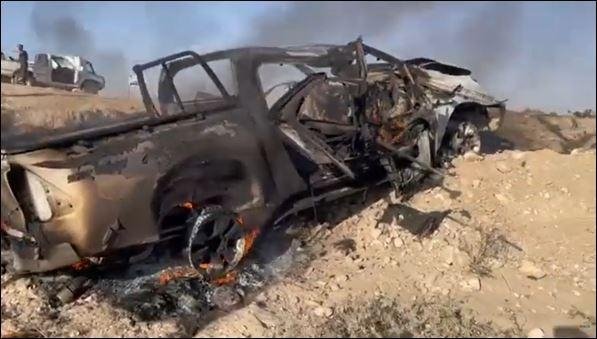 285909 An undated photo shows a burned car the terrorist was presumably traveling in, in Sinjar, Iraq. (AA Photo)