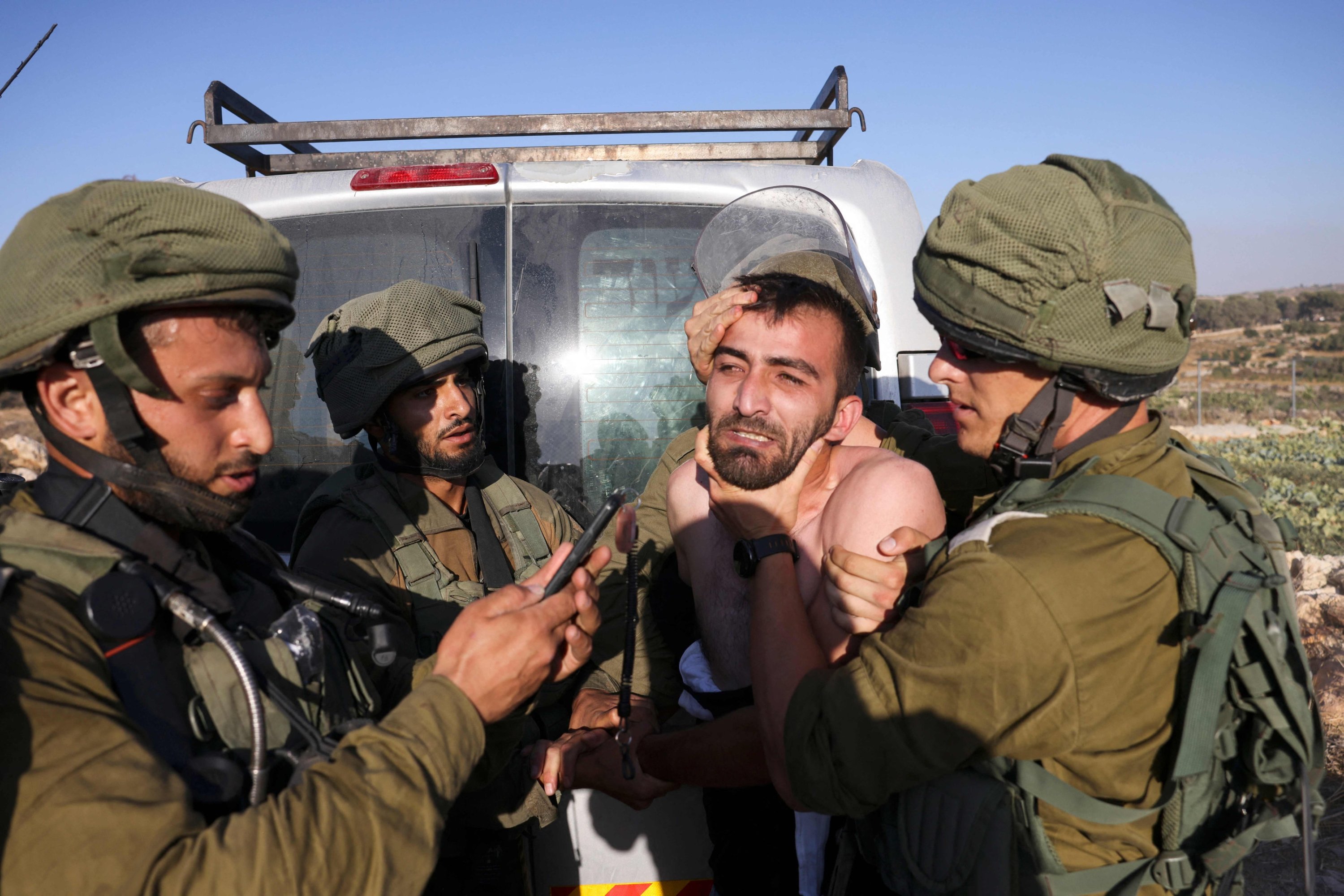 286231 Israeli soldiers clash with Palestinians protesting Israeli settlers north of Hebron in the occupied West Bank, Palestine, Aug. 1, 2023. (AFP Photo)