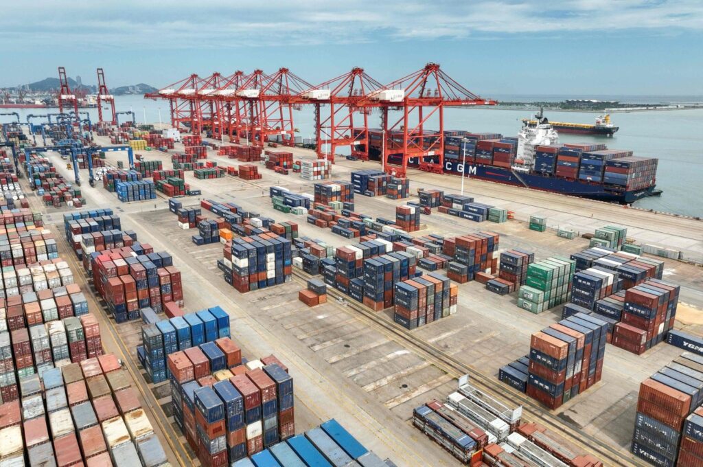 Cranes and shipping containers at Lianyungang port in China's eastern Jiangsu province, July 16, 2023. (AFP Photo)