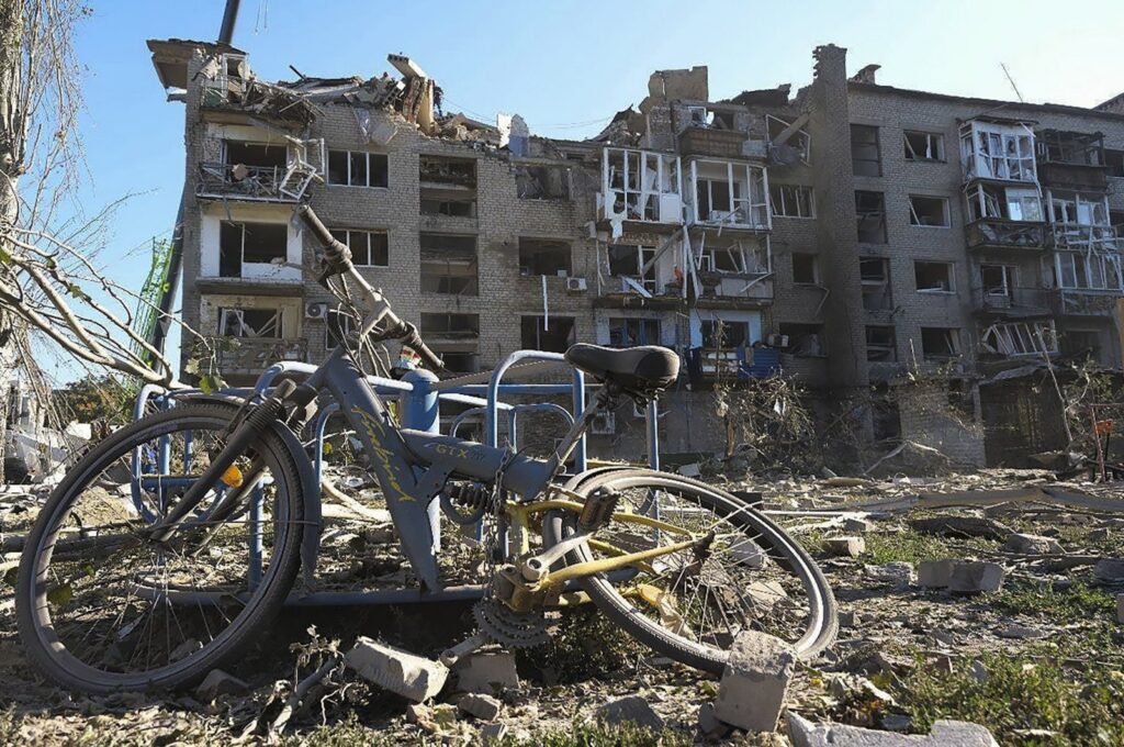 The site of a missile attack in the city of Pokrovsk, Donetsk region, eastern Ukraine, Aug. 8, 2023.