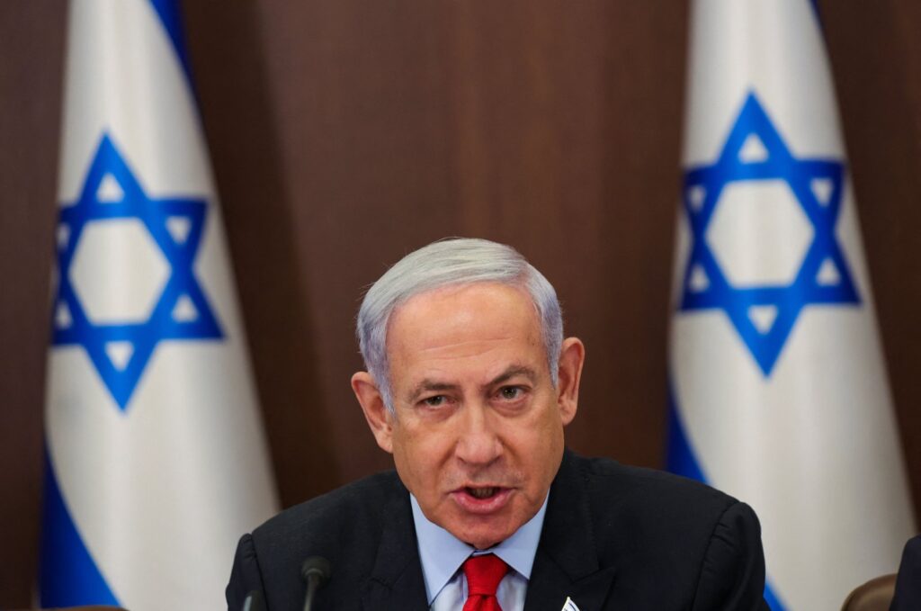Israel's Prime Minister Benjamin Netanyahu speaks during the weekly cabinet meeting in the prime minister's office in Jerusalem, July 30, 2023. (AFP Photo)