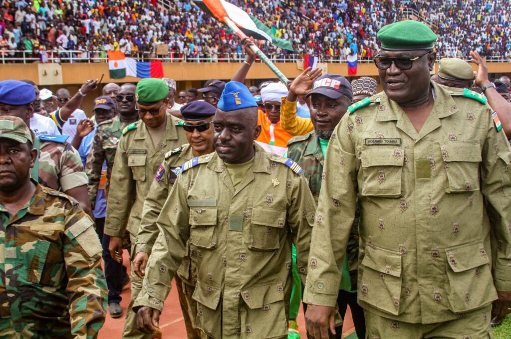 Members of a military council that staged a coup in Niger attend a rally at a stadium in Niamey, Niger, Aug. 6, 2023. (Reuters Photo)