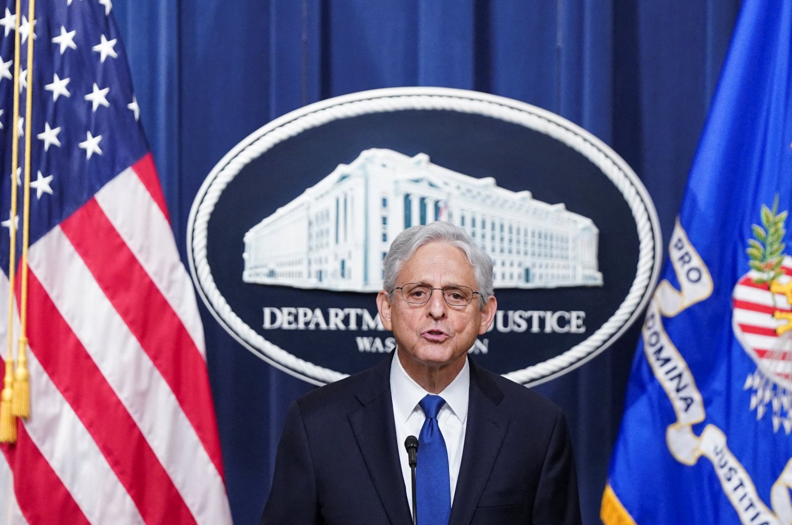 U.S. Attorney General Merrick Garland during a brief statement at the Justice Department in Washington D.C., U.S., Aug. 11, 2023. (Reuters Photo)