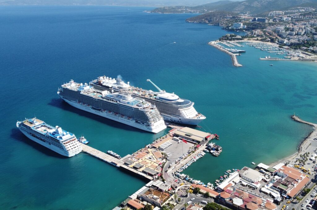 Cruise ships are docked at the Kuşadası Port in Aydın, western Türkiye, July 19, 2023. (AA Photo)