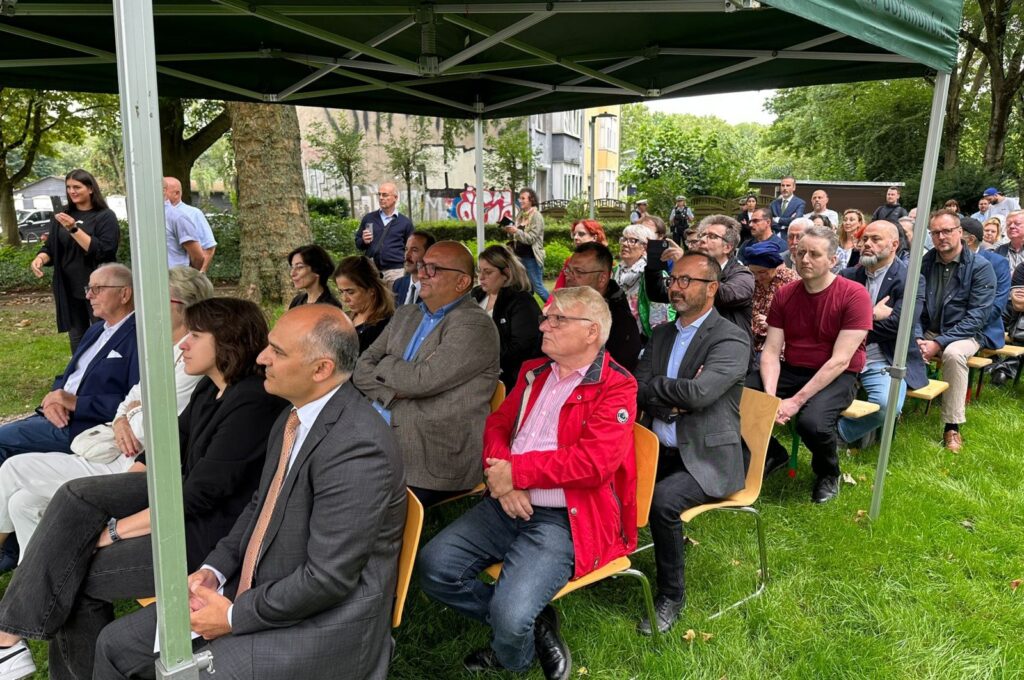Local officials and representatives attend the street naming event in Dortmund, Germany, Aug. 17, 2023. (AA Photo)