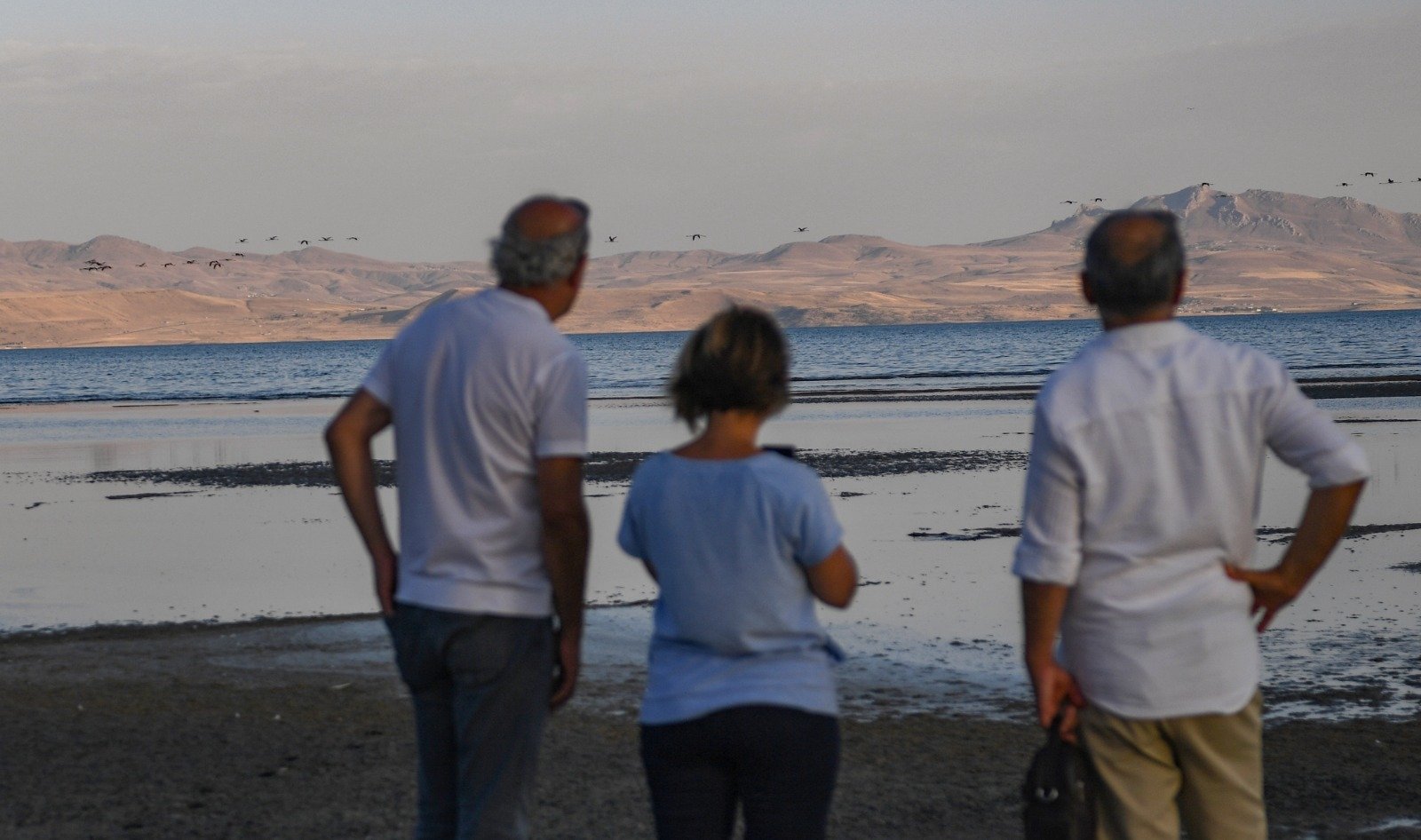 Locals seen amid the shrinking shorelines of Lake Van, Türkiye, Aug. 25, 2023. (Courtesy of @FulyaOzerkan)