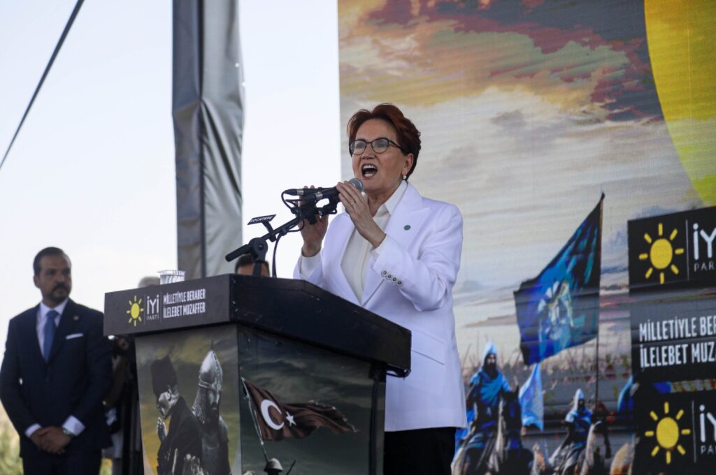 Good Party (IP) Chairperson Meral Akşener speaks in Afyonkarahisar, Türkiye, Aug. 26, 2023 (DHA Photo)