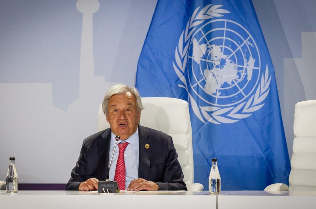 Secretary-General of the United Nations, Antonio Guterres speaks at the 15th BRICS Summit, in Johannesburg, South Africa, Aug. 24, 2023. (EPA Photo)