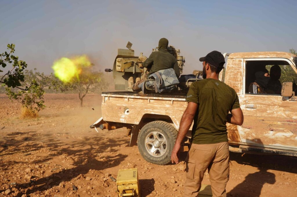 Fighters are positioned on the Mahsali and Arab Hasan front line as they fight the PKK/YPG, Manbij, Syria, Sept. 4, 2023. (AFP Photo)