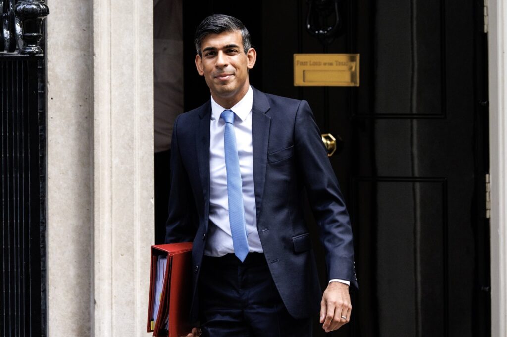 British PM Rishi Sunak prepares to depart his official residence to attend the Prime Minister's Questions (PMQs)  following the summer break, London, Britain, Sept. 6, 2023. (EPA Photo)