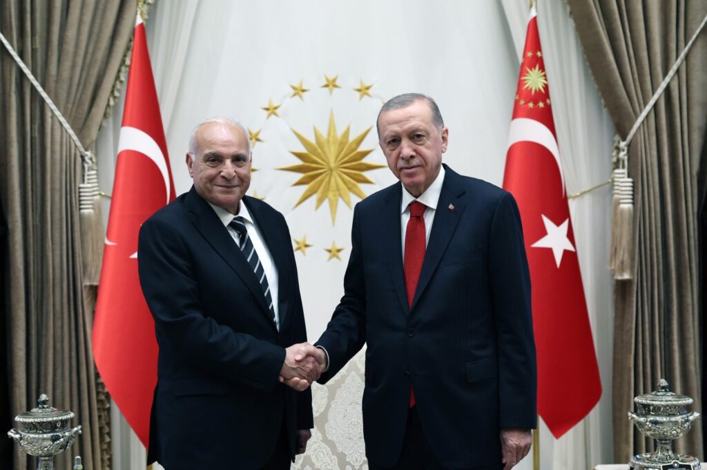 President Recep Tayyip Erdoğan shakes hands with Algerian Foreign Minister Ahmed Attaf in Ankara, Sept. 6, 2023. (IHA Photo)