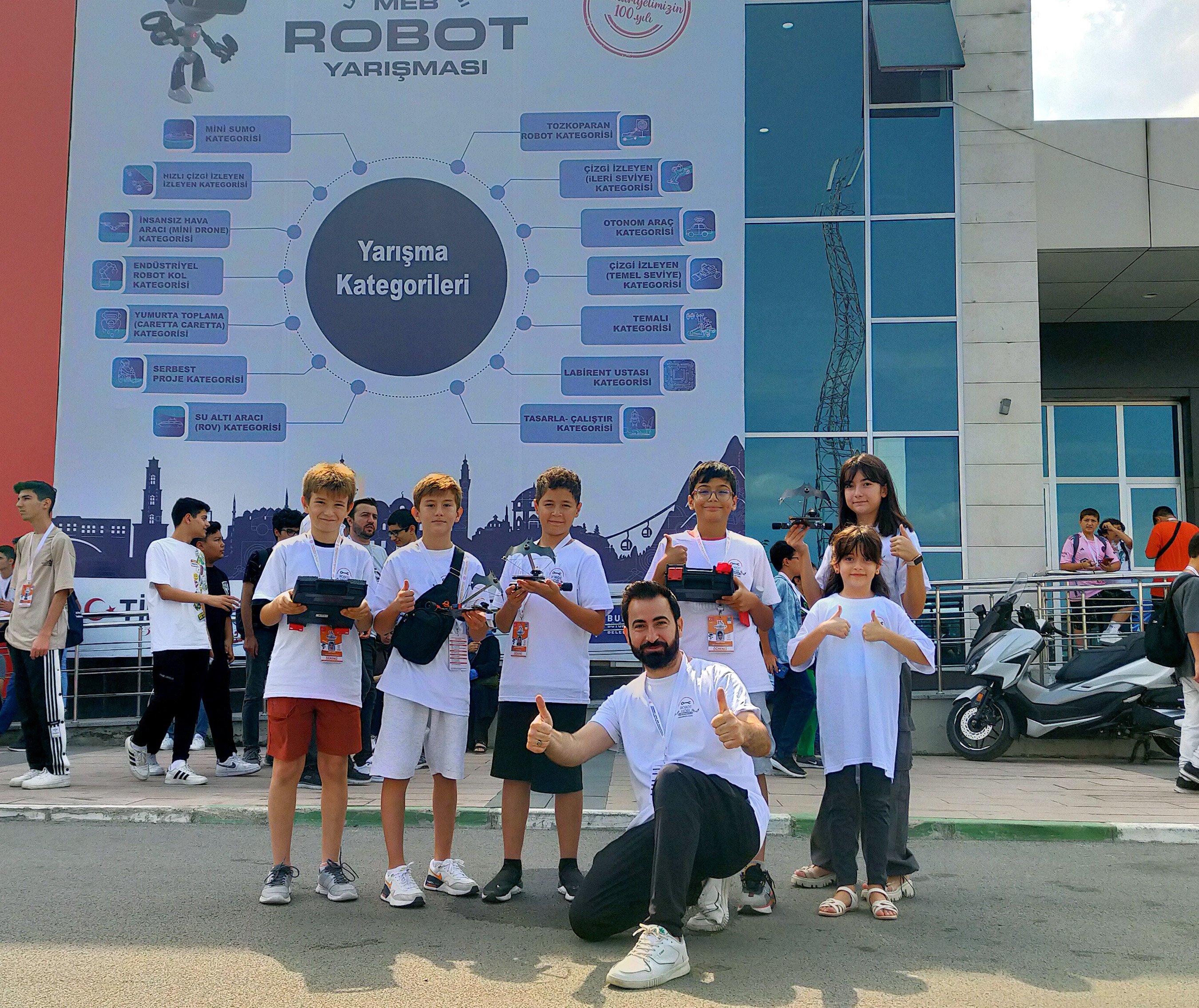 290946 Students pose with their robots at 15th International MEB Robot Competition, Bursa, Türkiye, Sept. 07, 2023. (DHA Photo)