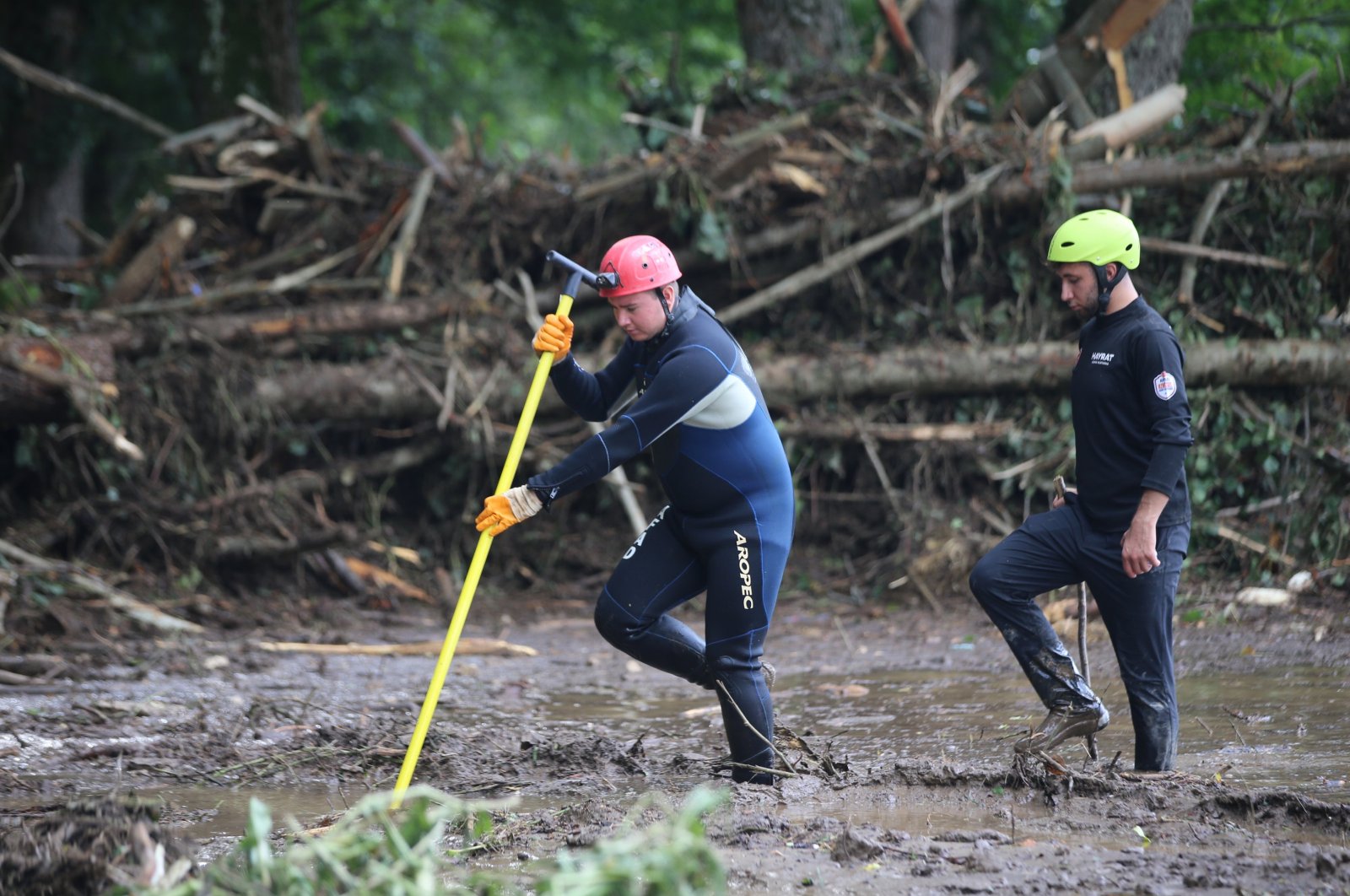 A rescue team conducts search operations after a flood in Kırklareli, Türkiye, Sept. 7, 2023. (AA Photo)