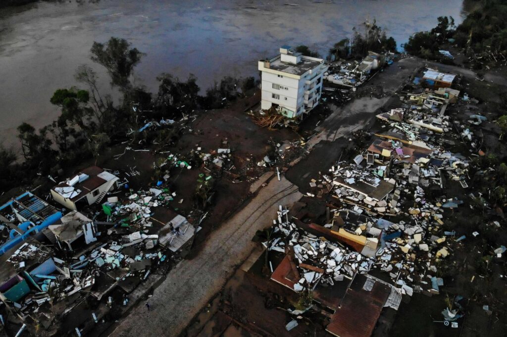 An Aerial view of the damage caused by a cyclone which started Monday in Mucum, Rio Grande do Sul State, Brazil, Sept. 6, 2023. (AFP Photo)