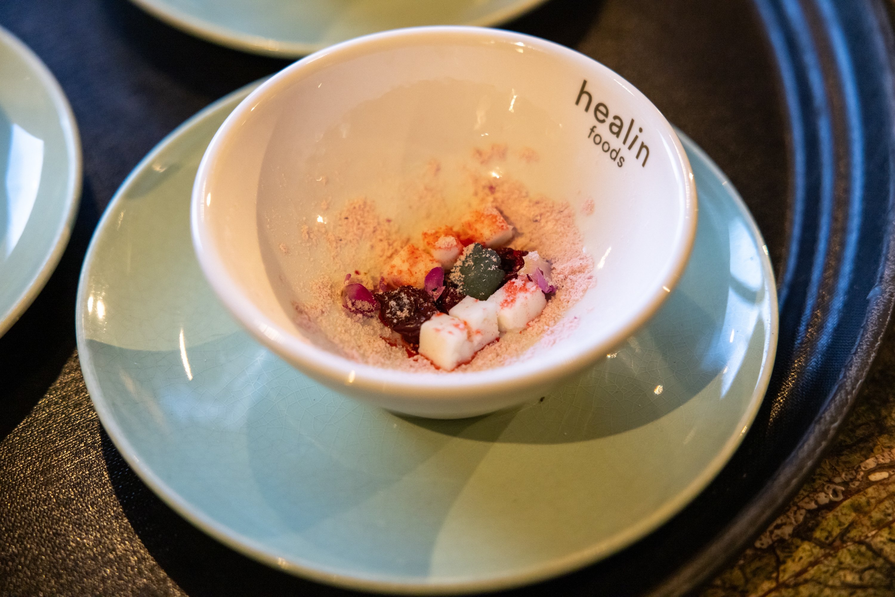 291064 A cold beetroot cherry soup with rose candy as the starter, Istanbul, Türkiye, Sept. 6, 2023. (Photo by Emre Topdemir)