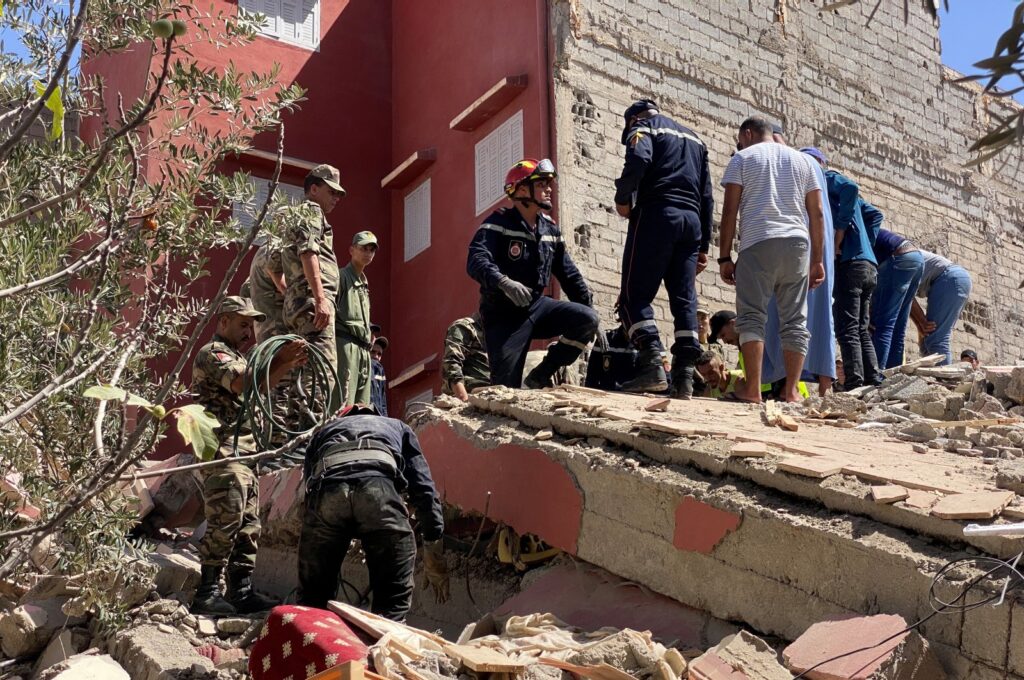 Rescuers carry out a search operation following a powerful earthquake, in Amizmiz, in Morocco, Sept. 9, 2023. (Reuters Photo)