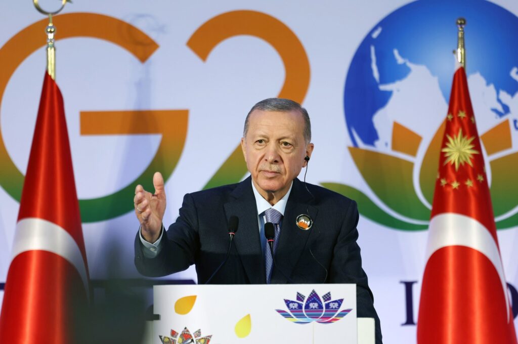 President Recep Tayyip Erdoğan speaks at the 18th G-20 Leaders Summit held in New Delhi, India. (AA Photo)