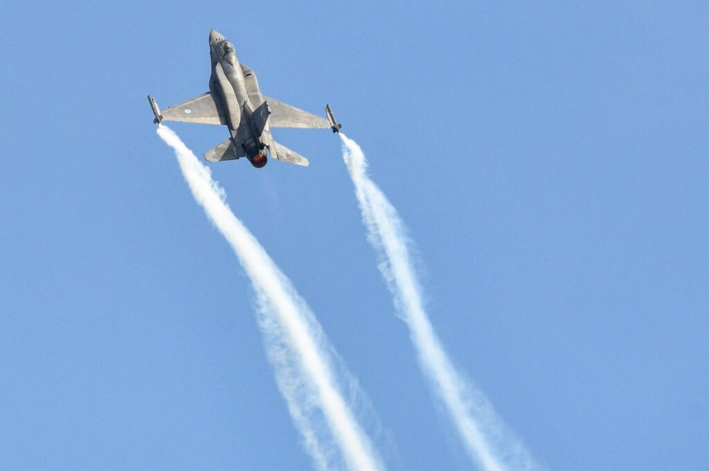A F-16 fighter jet performs during the Air Show Radom 2023 International Air Show at the airport in Radom, Poland, Aug. 27, 2023. (EPA File Photo)