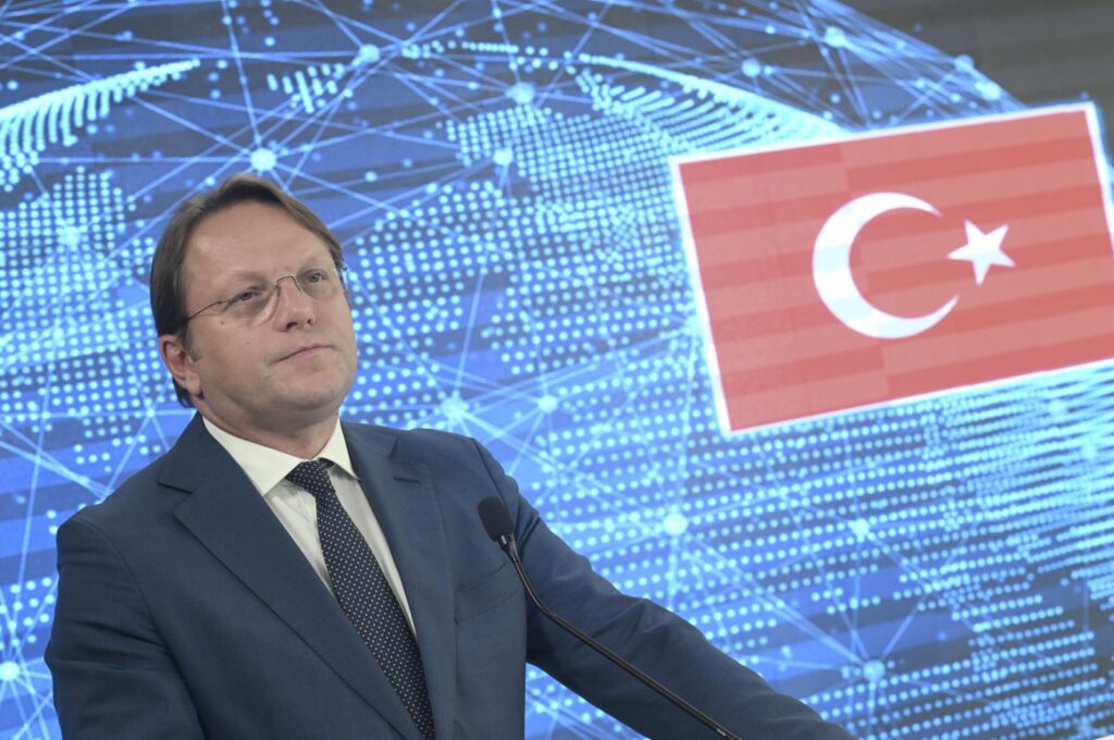 EU Commissioner Oliver Varhelyi holds a press conference after signing the Digital Europe Program and the Single Market Program with Turkish Industry and Technology Minister Fatih Kacır in the capital Ankara, Türkiye, Sept. 7, 2023. (AA Photo)