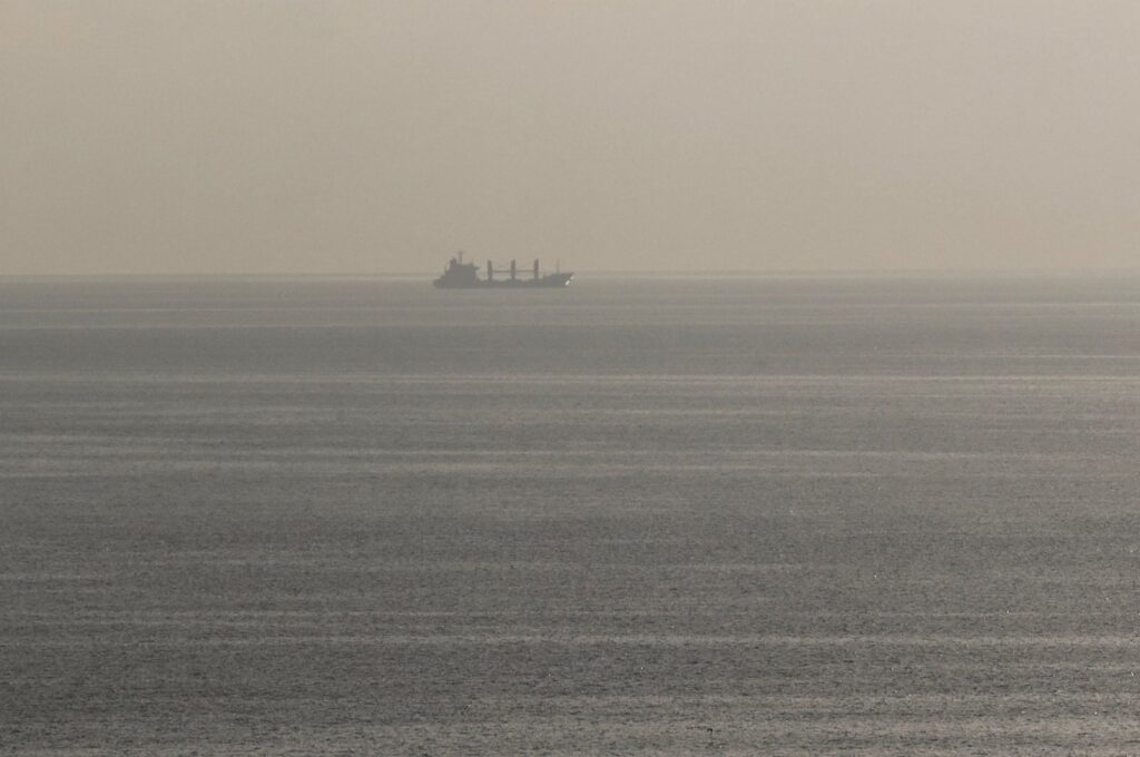 The Aroyat vessel carrying 17,600 tons of grain, leaving the Black Sea Ukrainian port of Chornomorsk, Odesa region, Sept. 22, 2023. (AFP Photo)