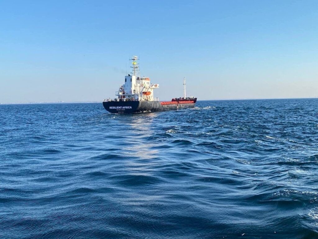 Palau-flagged general cargo vessel Resilient Africa, loaded with grain, leaves the seaport of Chornomorsk, amid Russia's attack on Ukraine, near Odesa, Ukraine, Sept. 19, 2023. (Reuters Photo)