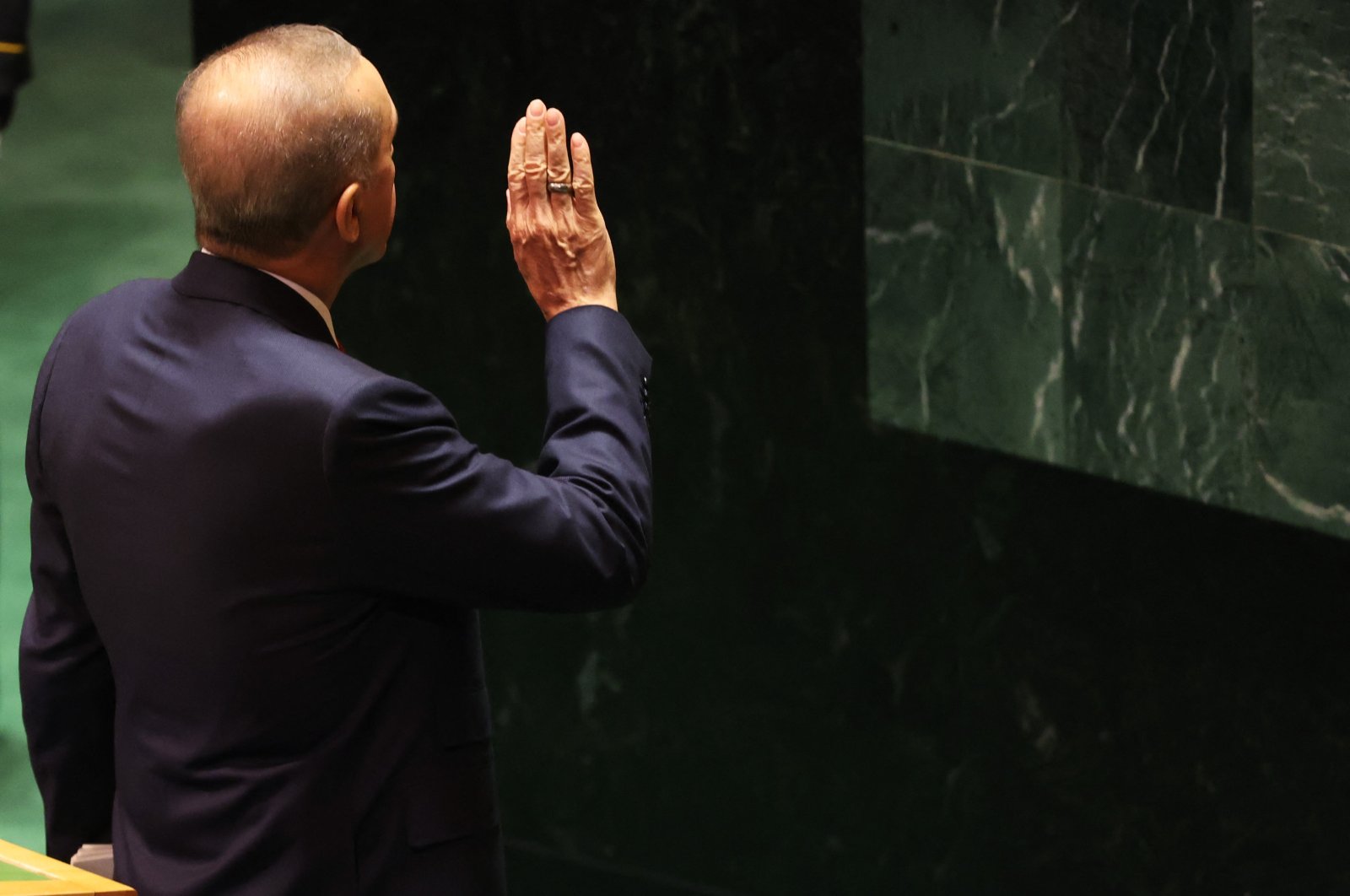 President Recep Tayyip Erdoğan addresses world leaders during the United Nations General Assembly, New York City, U.S., September 19, 2023. (AFP Photo)