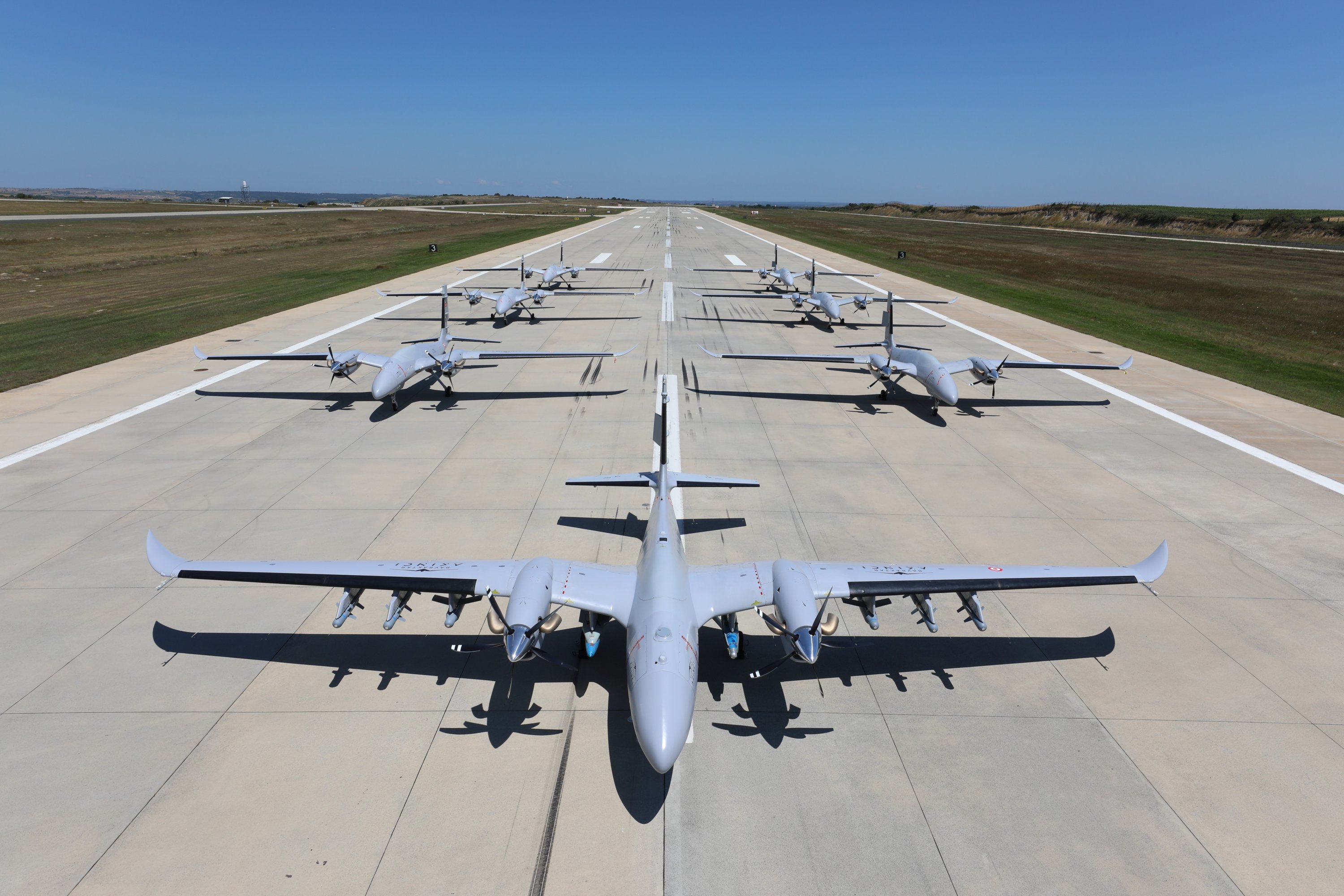 294247 Bayraktar Akıncı TIHAs developed by defense giant Baykar are seen upon successfully completing 30,000 flight hours, Istanbul, Türkiye, Sept. 15, 2023. (IHA Photo)