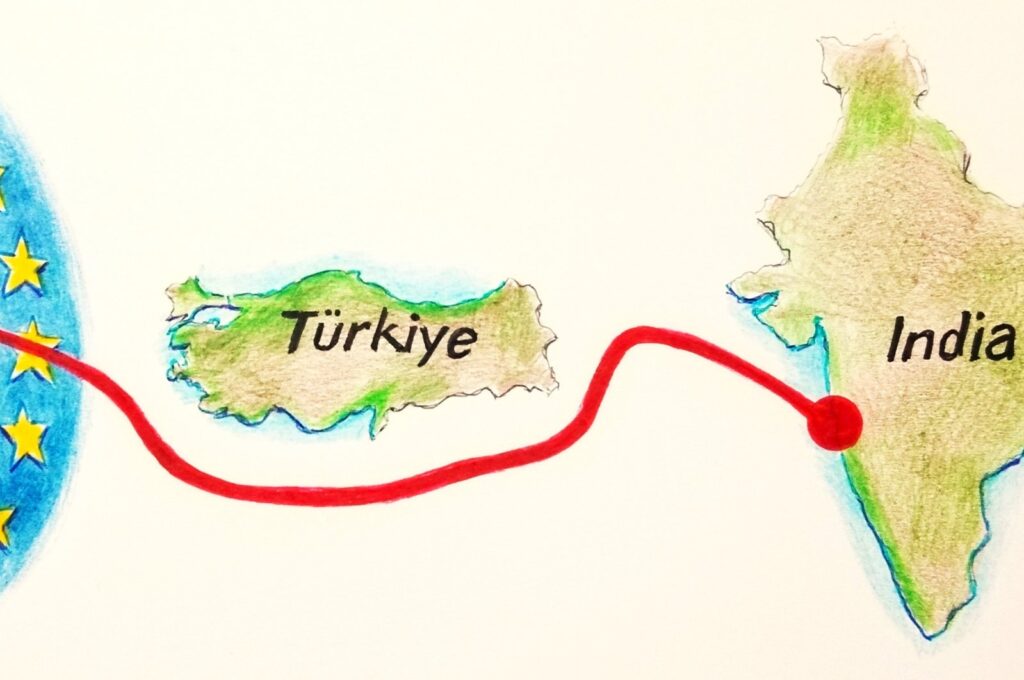 "Expanding the corridor to encompass Türkiye may serve as a counterbalance to other geopolitical actors in the region, contributing to regional stability." (Illustration by Erhan Y)