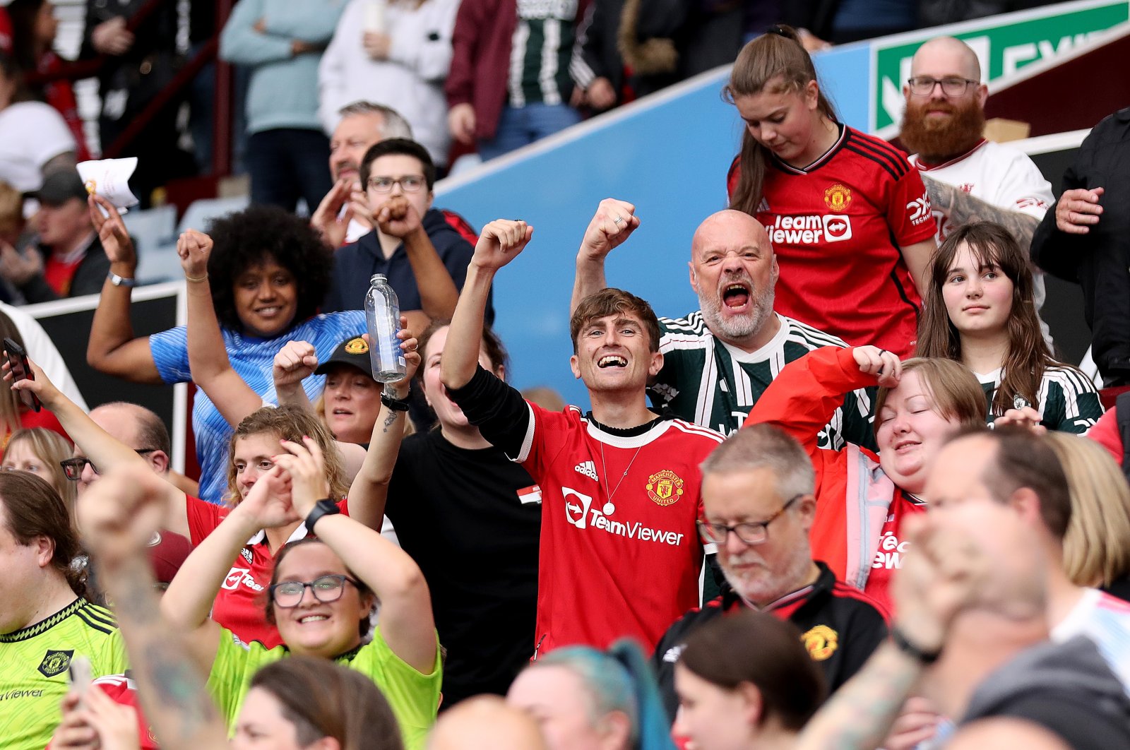 Manchester United fans watch from the stands during the Barclays Women's Super League match between Aston Villa and Manchester United at Villa Park, Birmingham, UK., Oct. 1, 2023. (Getty Images Photo)