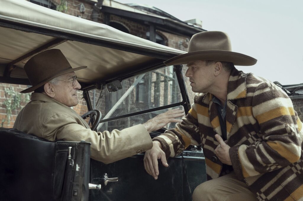 This image released by Apple TV  shows Robert De Niro (L) and Leonardo DiCaprio in a scene from "Killers of the Flower Moon." (AP Photo)