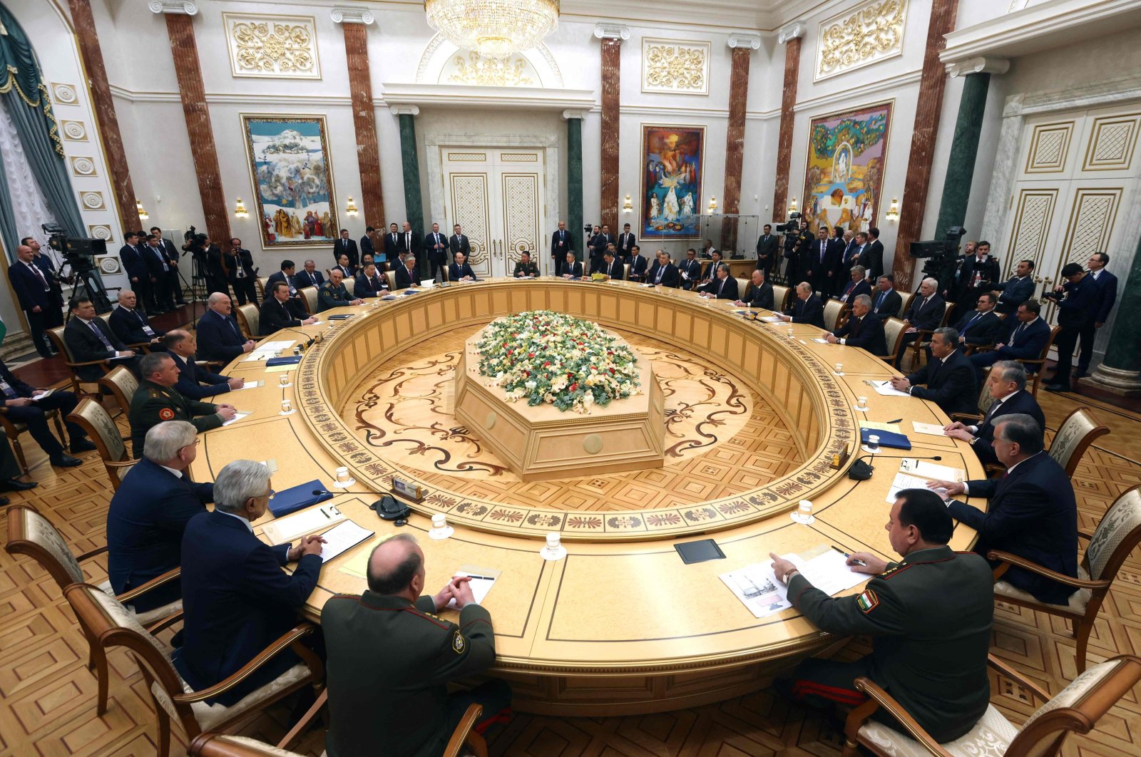 This pool photograph distributed by Russian state agency Sputnik shows Russia's President Vladimir Putin attending a meeting of leaders of the Collective Security Treaty Organisation (CSTO), a Russia-led security alliance comprising six post-Soviet states, in the Belarusian capital Minsk on Nov. 23, 2023. (AFP Photo)