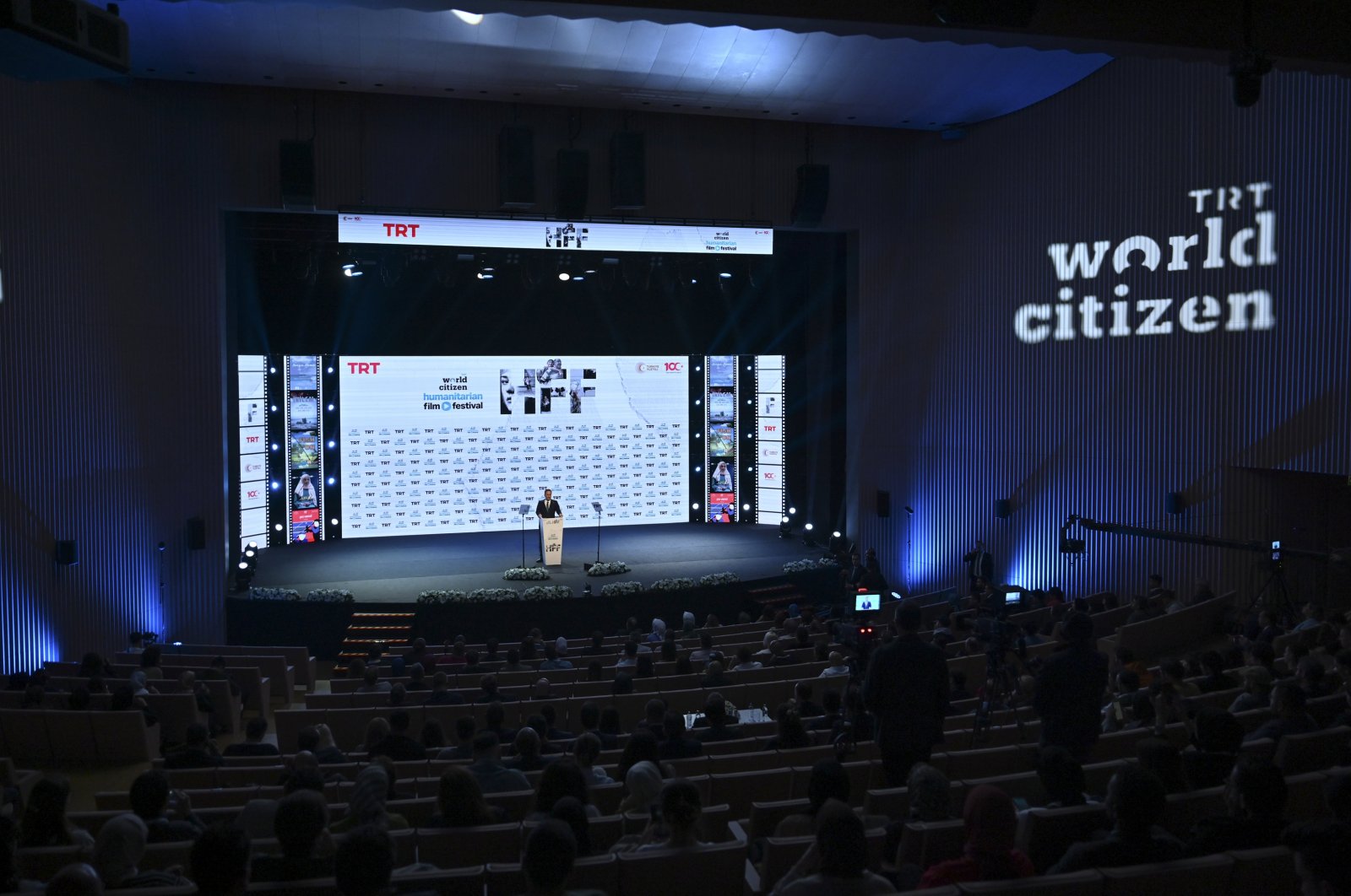 TRT World Citizen Humanitarian Film Festival's stage at Atatürk Cultural Center, Istanbul, Türkiye. Nov. 4, 2023. (AA Photo)