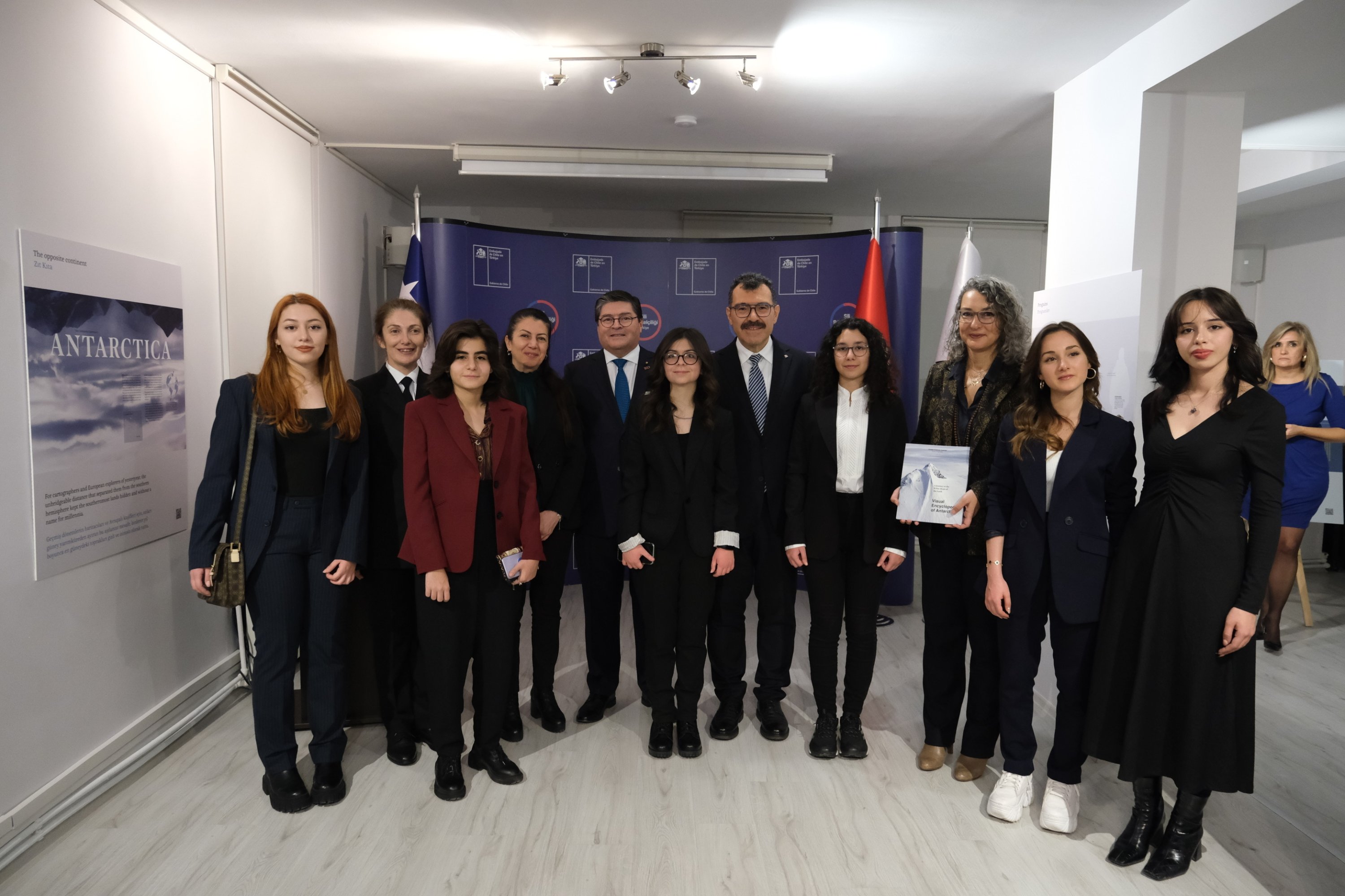 303903 The three high school students from Antalya who won the TÜBITAK 2204-C High School Students prize as well as the trio from Samsun that will participate in Türkiye's upcoming Antarctic expedition in January 2024, Ankara, Türkiye, Dec. 1, 2023. (Photo courtesy of the Embassy of Chile in Ankara)