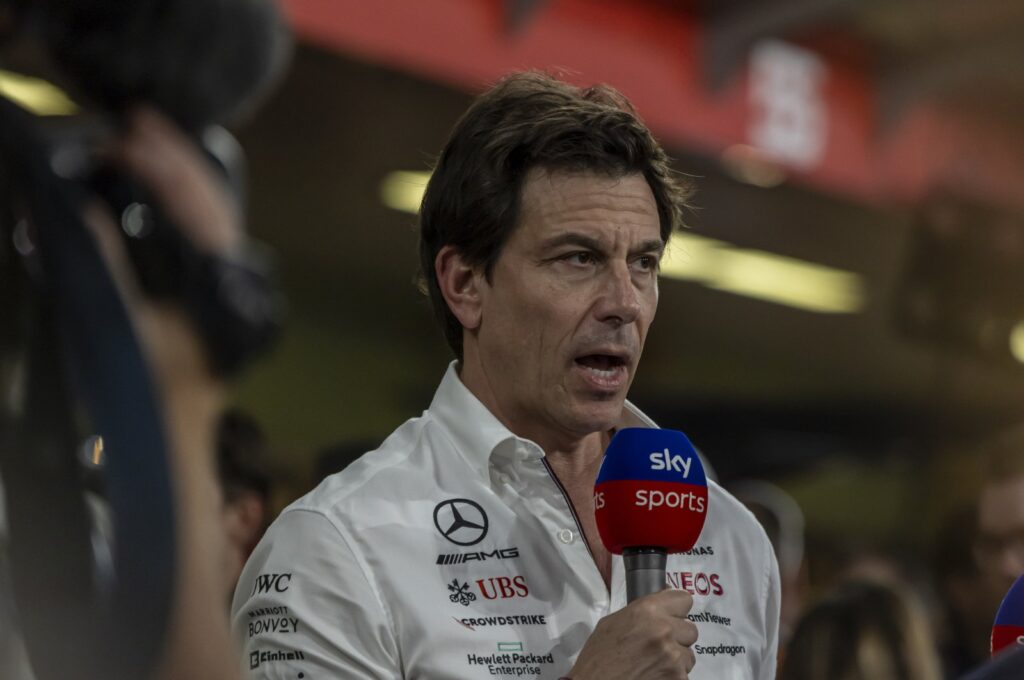 Toto Wolff talks to media after the the F1 Grand Prix of Abu Dhabi at Yas Marina Circuit, Abu Dhabi, UAE, Nov. 26, 2023. (Getty Images Photo)