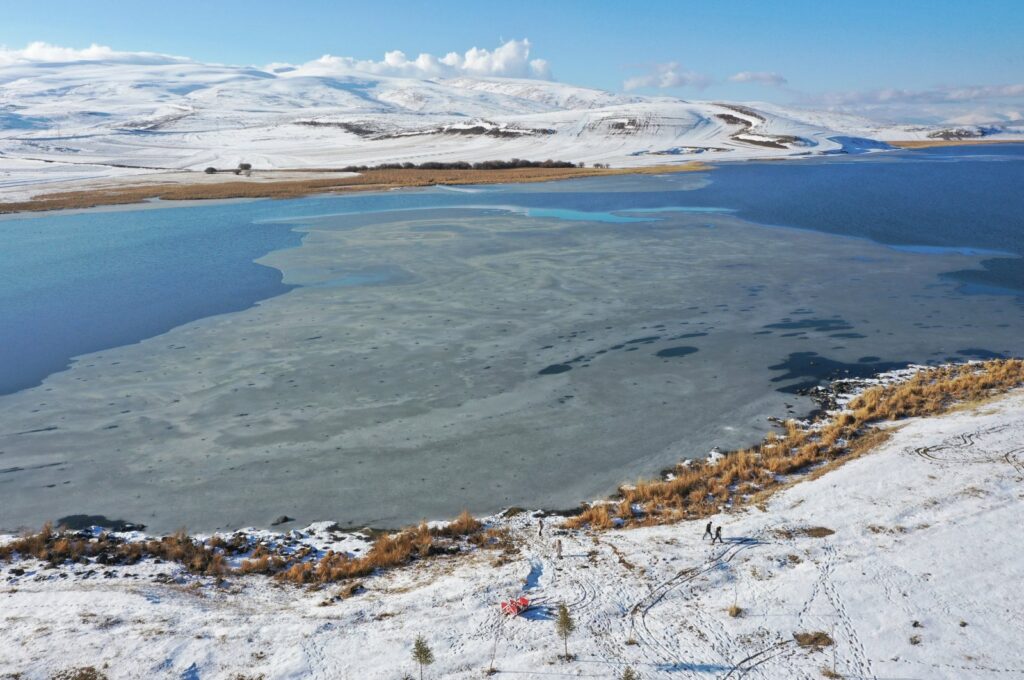 Ice layers began to form on the surface of Çıldır Lake, Kars, Türkiye, Dec. 8, 2023. (AA Photo)